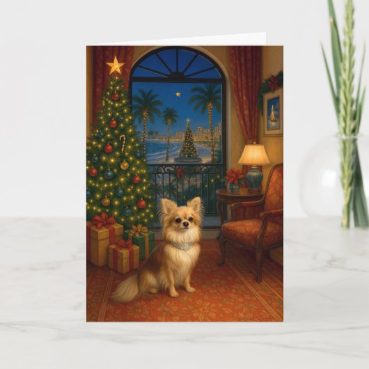 Langhaar Chihuahua-Weihnachtskarte Feiertagskarte (Vorderseite)