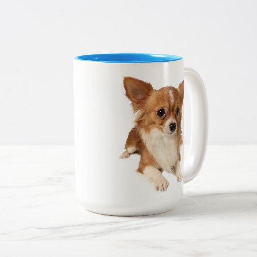 Langhaar Chihuahua Welpe Hund Zweifarbige Tasse (VorderseiteRechts)