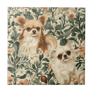 Langhaar-Chihuahuas im William-Morris-Stil mit flo Fliese