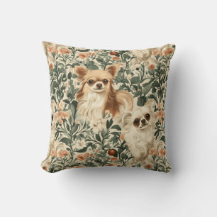 Langhaar-Chihuahuas im William-Morris-Stil mit flo Kissen