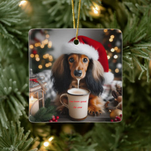 Langhaar-Dachshund-Christbaumschmuck Keramikornament