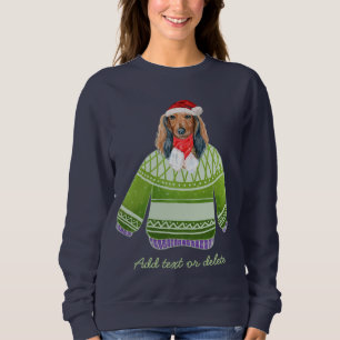 Langhaar-Dachshund Hässlicher Weihnachts-Wiener-Hu Sweatshirt