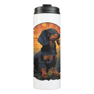 Langhaar-Dachshund Haustierliebhaber Retro Vintage Thermosbecher