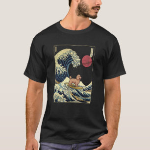 Langhaar-Dachshund Japanische Kanagawa-Welle Surfe T-Shirt