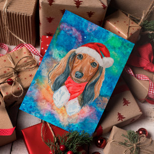 Langhaar-Dachshund-Rasse-Hund-Weihnachten Feiertagspostkarte