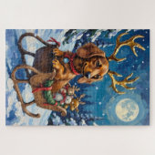 Langhaar-Dachshund-Rentier-Schlitten Puzzle (Horizontal)