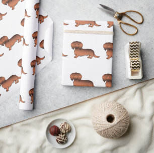 Langhaar Dachshund Rotfuchs Cartoon-Hundemuster Geschenkpapier