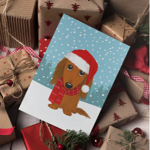 Langhaar-Dachshund-Santa-Wiener-Dog-Weihnachten Feiertagskarte