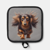 Langhaar-Dachshund Topflappen (Vorderseite)