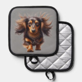 Langhaar-Dachshund Topflappen (Vorderseite/Rückseite)