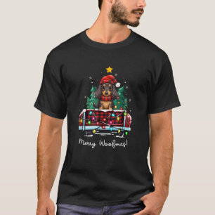 Langhaar-Dachshund-Weihnachtshund-LKW-Kariert-Fu T-Shirt