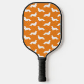 Langhaar Dackel Love Pickleball Orange Pickleball Schläger (Vorderseite)