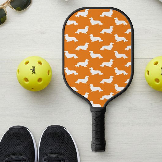 Langhaar Dackel Love Pickleball Orange Schläger