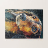 Langhaar-Dackel Nahaufnahme Puzzle (Horizontal)