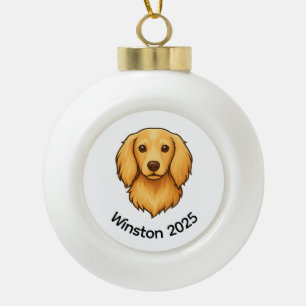 Langhaar-Doxie-Schmuckanhänger Keramik Kugel-Ornament