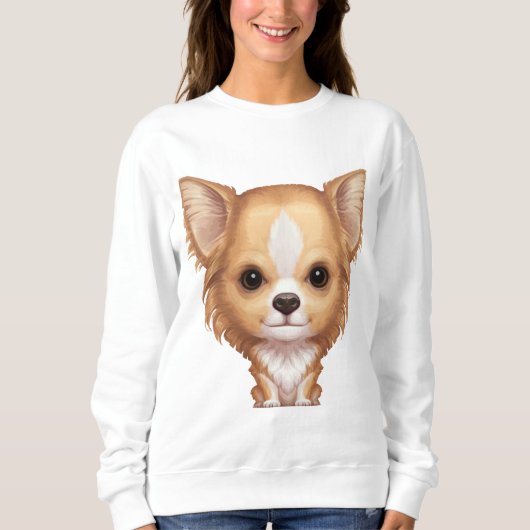 Langhaarige beige und weiße Chihuahua Sweatshirt (Vorderseite)