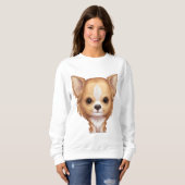 Langhaarige beige und weiße Chihuahua Sweatshirt (Vorne ganz)