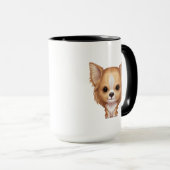 Langhaarige beige und weiße Chihuahua Tasse (VorderseiteRechts)