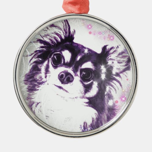 Langhaarige Chihuahua Ornament Aus Metall (Vorne)