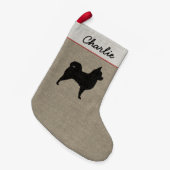 Langhaarige Chihuahua-Silhouette mit Text Kleiner Weihnachtsstrumpf (Vorderansicht (hängend))