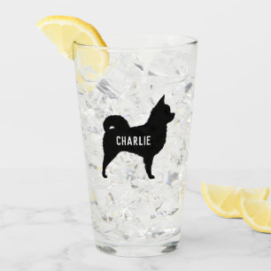Langhaarige Chihuahua-Silhouette Personalisiert Glas