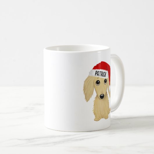Langhaarige Creme Dackel Santa Hunde nach Maß Kaffeetasse (VorderseiteRechts)