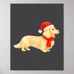 Langhaarige Creme-Weihnachts-Dachshund mit Santa-H Poster