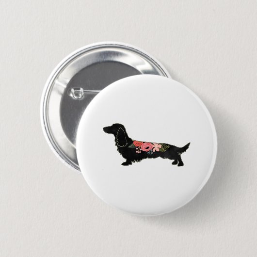 Langhaarige Dackel Bohemische Silhouette Button (Vorne & Hinten)