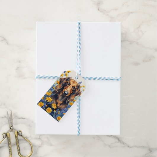 Langhaarige Dackel Geschenkanhänger (Mit Garn)