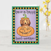 Langhaarige Dackel Halloweens Karte (Gelbe Blume)