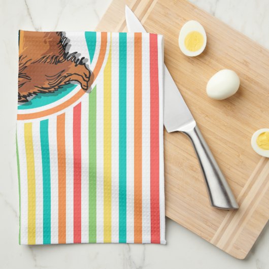 Langhaarige Dackel; Helle Regenbogenstreifen Handtuch (Viertel Falte)