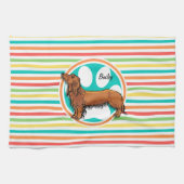 Langhaarige Dackel; Helle Regenbogenstreifen Handtuch (Horizontal)