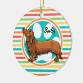 Langhaarige Dackel; Helle Regenbogenstreifen Keramikornament (Links)