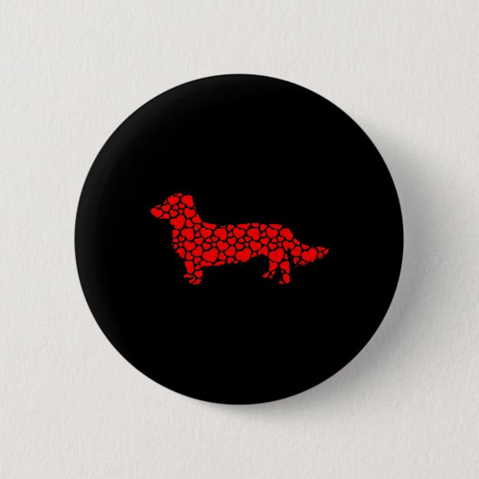 Langhaarige Dackel Hund Niedliche Silhouette Herz  Button (Vorderseite)