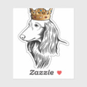 Langhaarige Dackel Hund Tragen Kronen Aufkleber (Blatt)