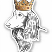 Langhaarige Dackel Hund Tragen Kronen Aufkleber (Vorderseite)