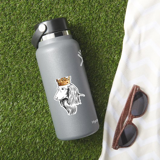 Langhaarige Dackel Hund Tragen Kronen Aufkleber (HydroFlask Insitu)