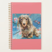 Langhaarige Dackel im Kirschblütenplaner Planer (Vorderseite)