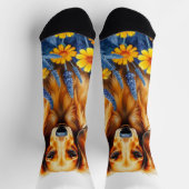 Langhaarige Dackel in den Blume Socken (Oben)