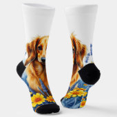 Langhaarige Dackel in den Blume Socken (Gewinkelt)