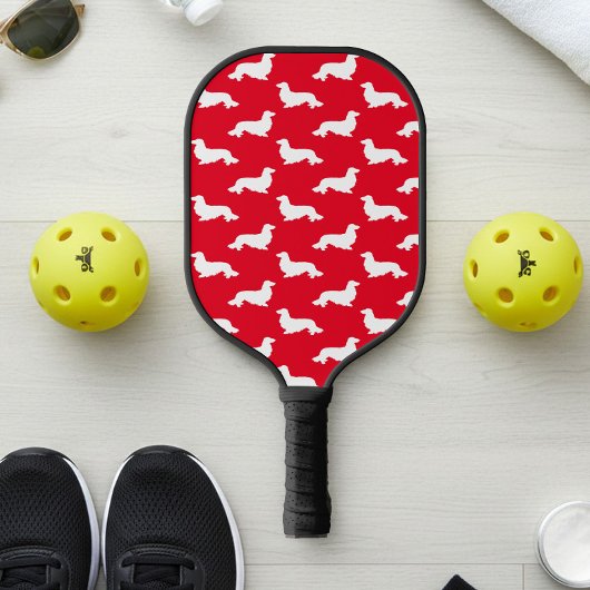 Langhaarige Dackel Love Pickleball Rot Schläger