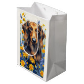 Langhaarige Dackel Mittlere Geschenktüte (Rückseite Schrägansicht)
