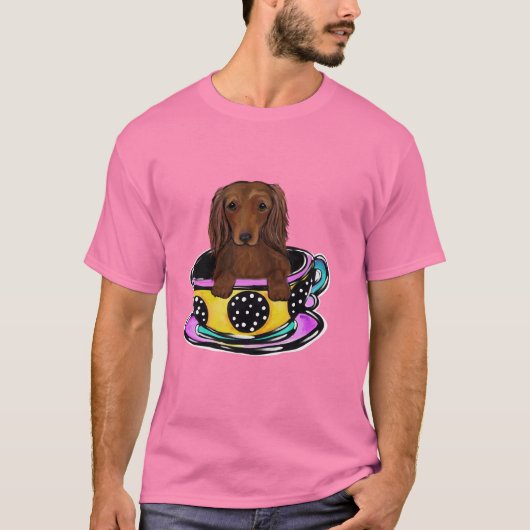 Langhaarige Dackel T-Shirt (Vorderseite)