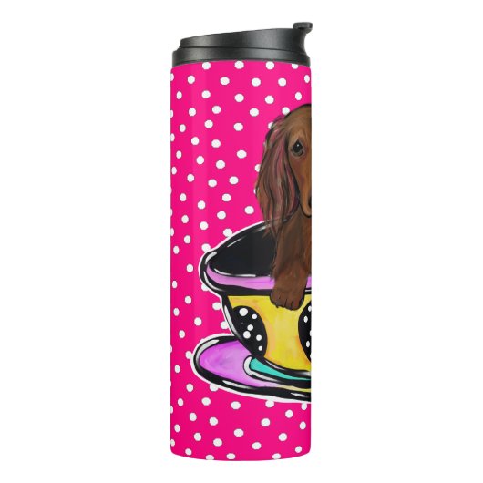Langhaarige Dackel Thermosbecher (Nach links gedreht)