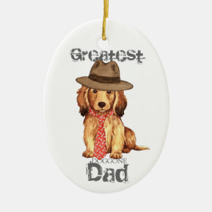 Langhaarige Dackel Vater Keramik Ornament
