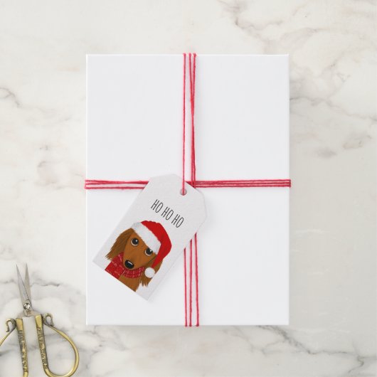 Langhaarige Dackel Weihnachtsfest Niedlicher Hund Geschenkanhänger (Mit Garn)