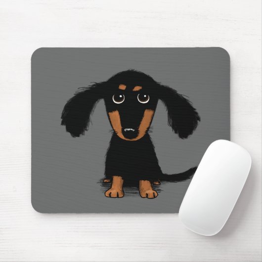 Langhaarige Dackel Welpe Niedlich Hunde Cartoon Mousepad (Mit Mouse)