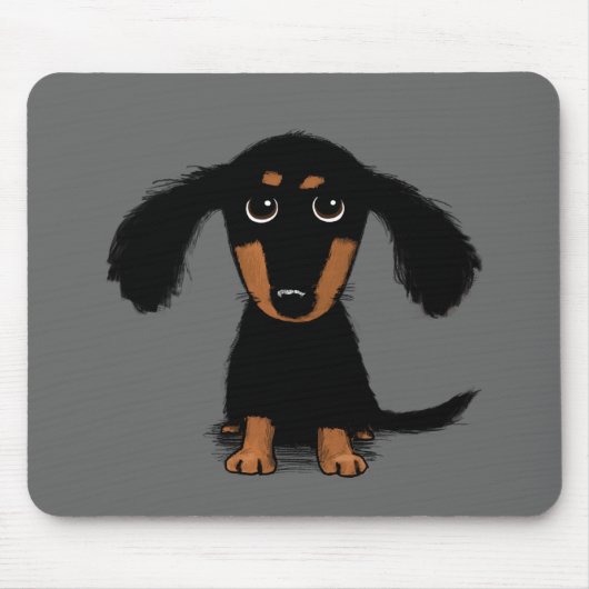 Langhaarige Dackel Welpe Niedlich Hunde Cartoon Mousepad (Vorne)