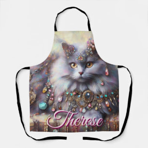 Langhaarige graue Katze mit Juwelen Edelsteinen Pe Schürze