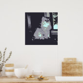 Langhaarige graue Kitty Cat Poster (Küche)